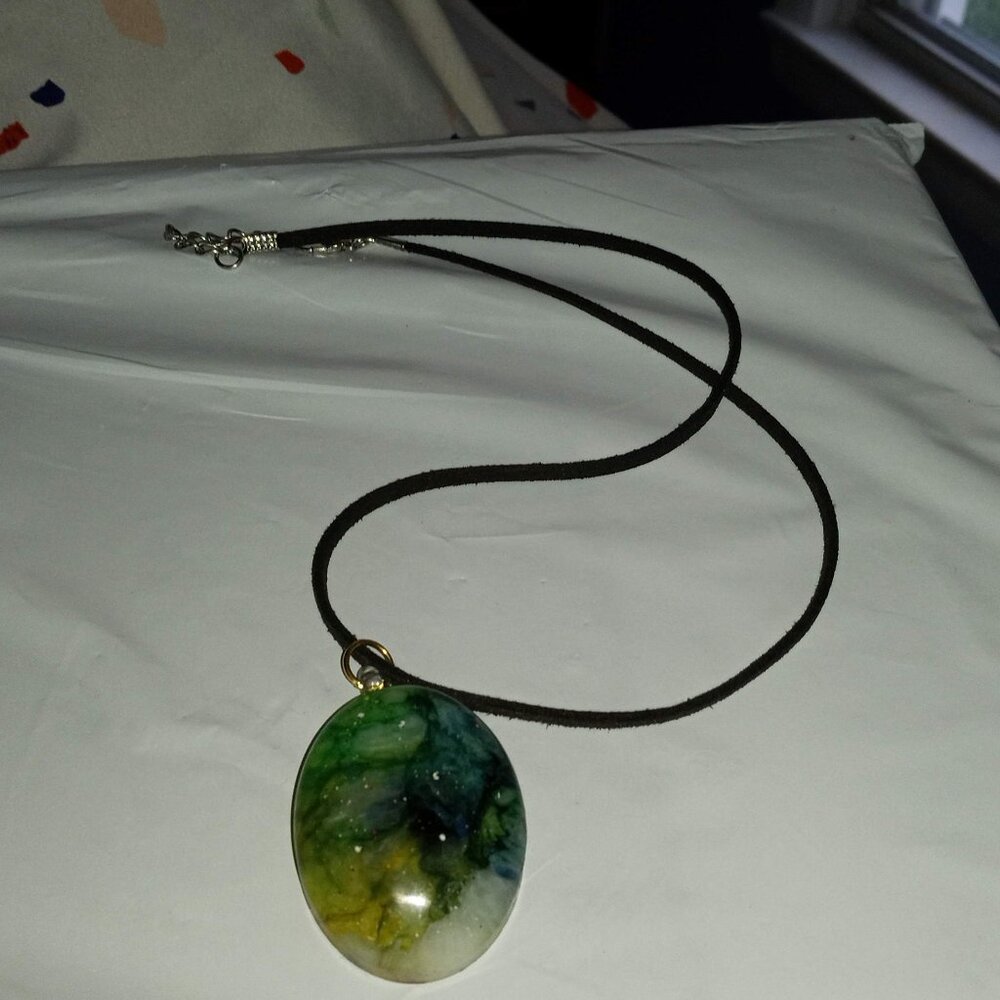 Handmade Yellow Blue Green Pendant Necklace